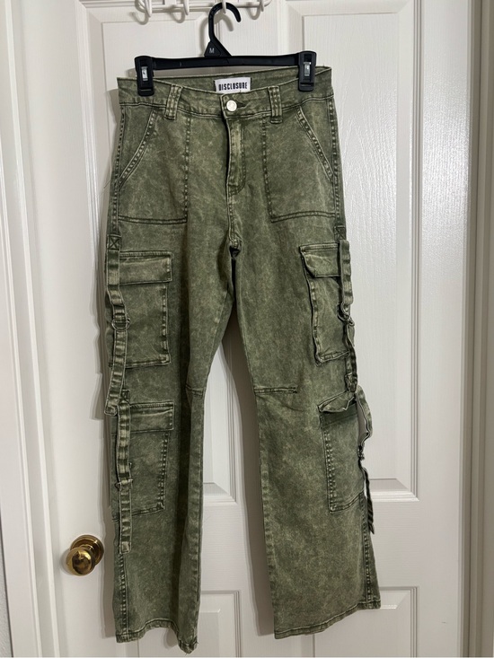 Disclosure Denim - Disclosure Green mineral wash wide leg denim cargo pants EUC like new size 7/28
